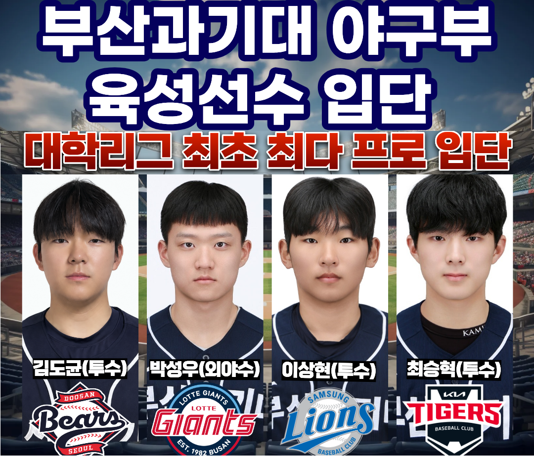 부산과기대 야구부 프로 진출 러시! 2027 KBO 드래프트 4명 이어 육성선수 4명 입단